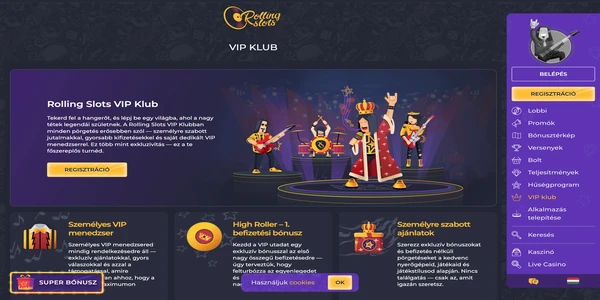 Rolling Slots Casino VIP programja mobilon